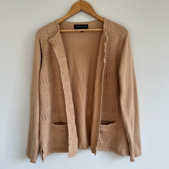 La Madona Women’s Camel Knit Button Up Cardigan - Picture 3 of 7